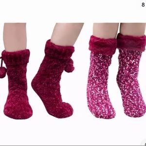 Jane & Bleecker Super Soft Plushfill Slipper Socks Pink PopCorn Stitch Winter